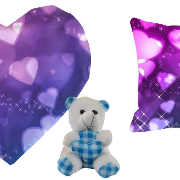 Purple Valentine Heart Shape Cushion, Teddy and Cushion