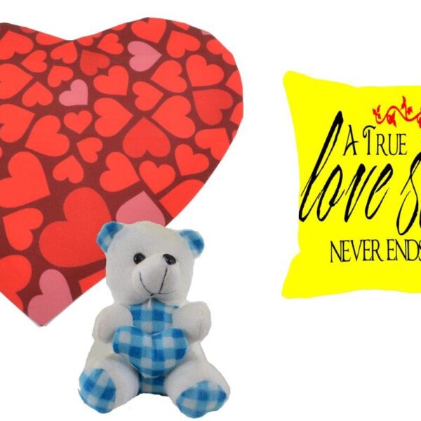 Red & Yellow Valentine Heart Shape Cushion, Teddy and Squar Cushion