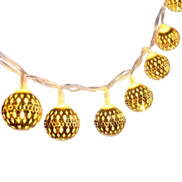 Metal Ball with 20 LED Hanging Lantern String Lights(Golden)