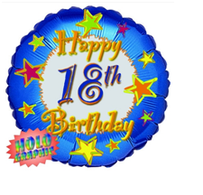 Happy 18 Birthday Holographic Foil Balloon (Blue)- 36 inch