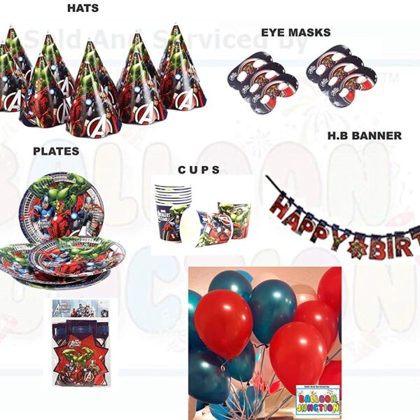 Disney Avengers Theme Birthday Party Supplies, 6 Different Items, 61 Pcs (With Balloons)
