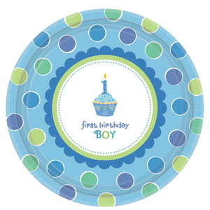 1st Birthday Cupcake Boy Party Paper Plates (Pack Of 18)