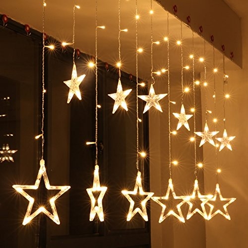 Led String Lights Star Curtain Lights 12 Stars 138 Leds , Warm White