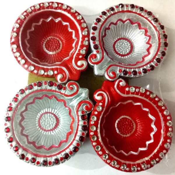 Diwali Attractive Home Decor : 4 pieces of Traditional LAXMI PUJAN Diya Set