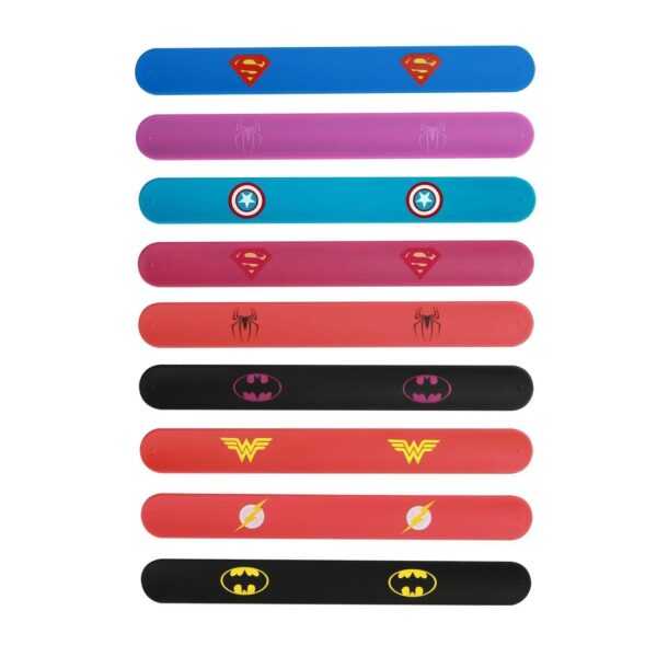 Superhero Slap Bracelet for Kids Boys & Girls Birthday Party Supplies Favors Mix Super Heroes Pack of 9