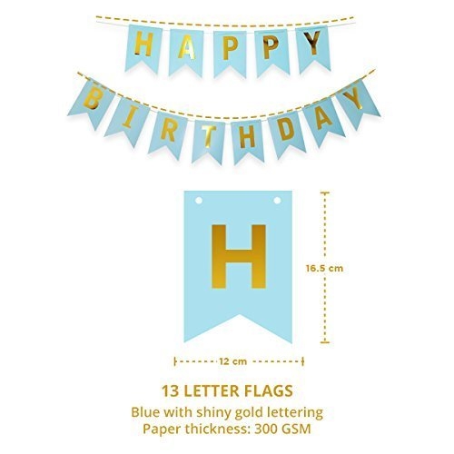 Happy Birthday Banner, 6 Star Shaped Foil, 4 Paper Flowers, 30 Latex Balloons, Multicolour