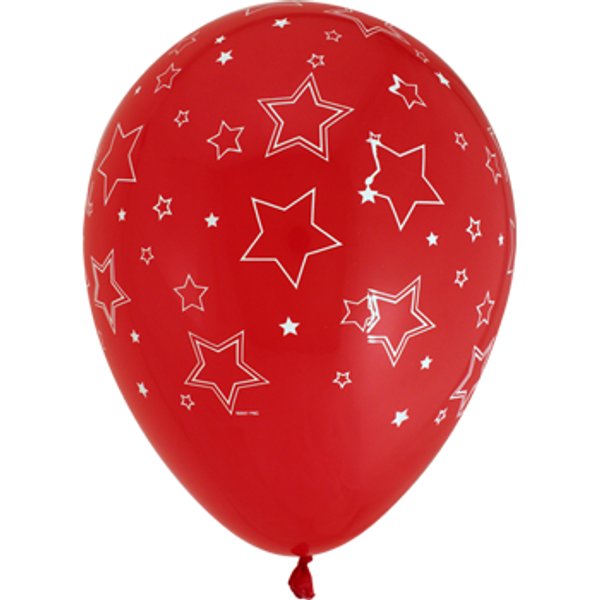 Star Printed Latex Balloons 18" - (Pack Of 5) -Red