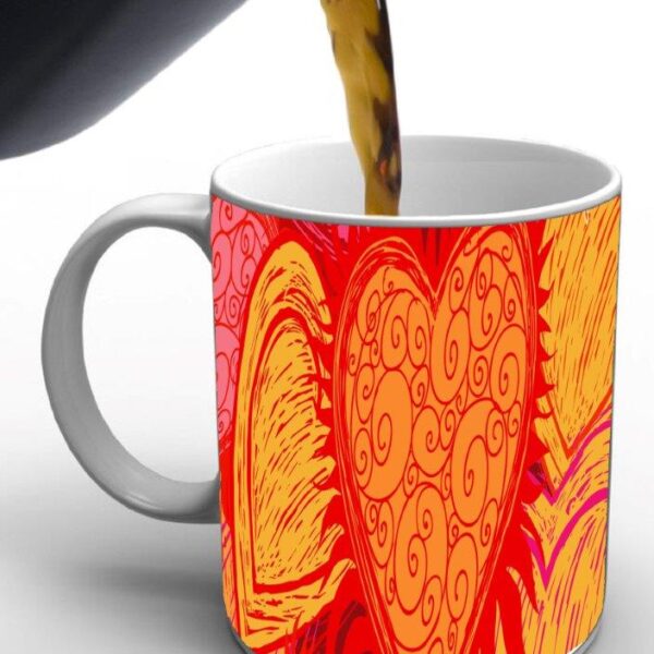 Orange Heart Print Valentine Mug