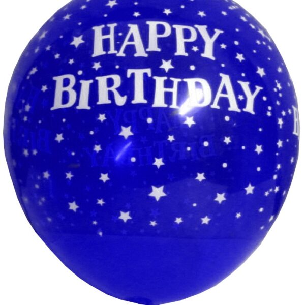 Happy B'day With Stars Latex Balloons (Blue) - Pack Of 5