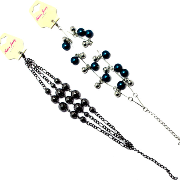 Blue & Dark Gray Pearl Bracelet Set (Pack Of 2)