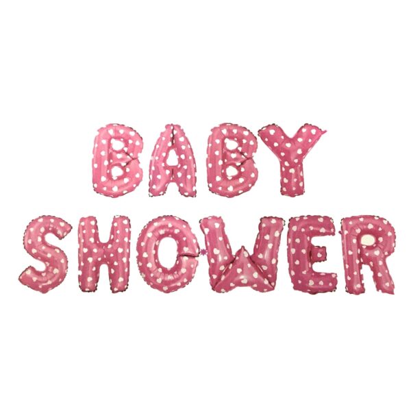 Pink Baby Shower White Heart Printed Letter Foil Balloon