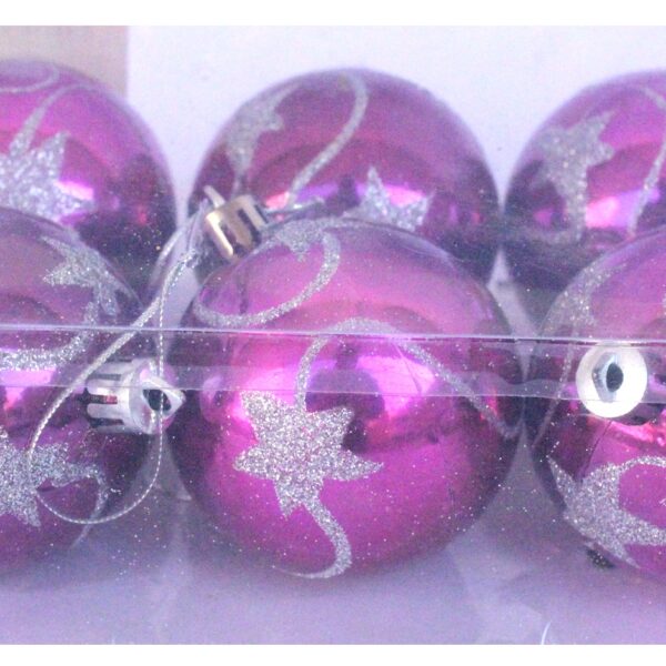 Decorations Balls With Design - Magenta  (Pack of 6)