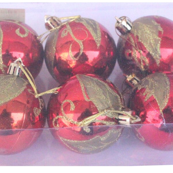 Decorations Balls With Design - Red - (Pack of 6)