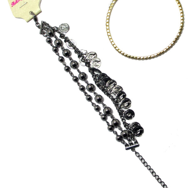 Golden Pearl Bracelet & Crystal Anklet Set (Pack Of 2)