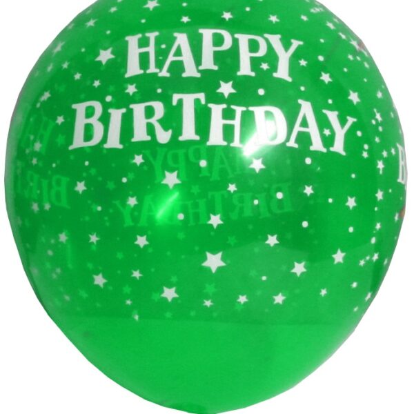 Happy B'day With Stars Latex Balloons (Green) - Pack Of 5