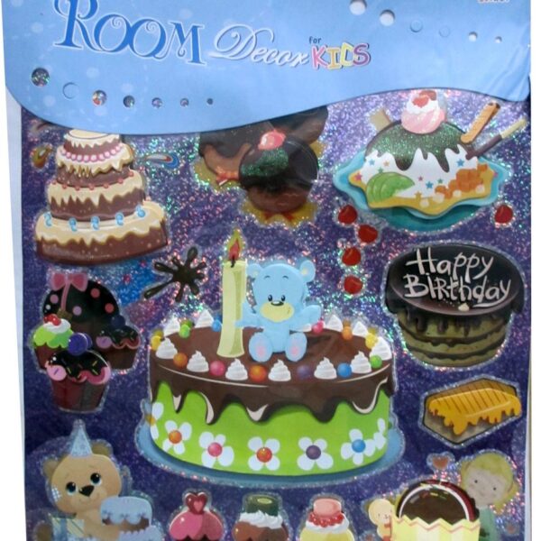 Happy Birthday With Cakes And Teddy Wall Decor