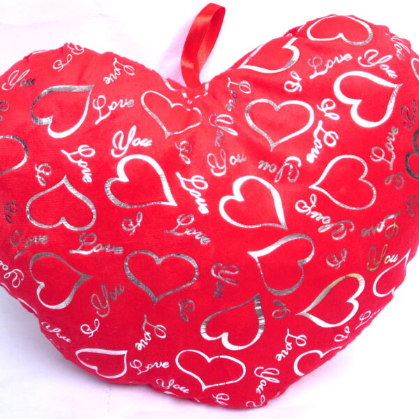 Love You Printed LED Heart Shape Cushion - Red