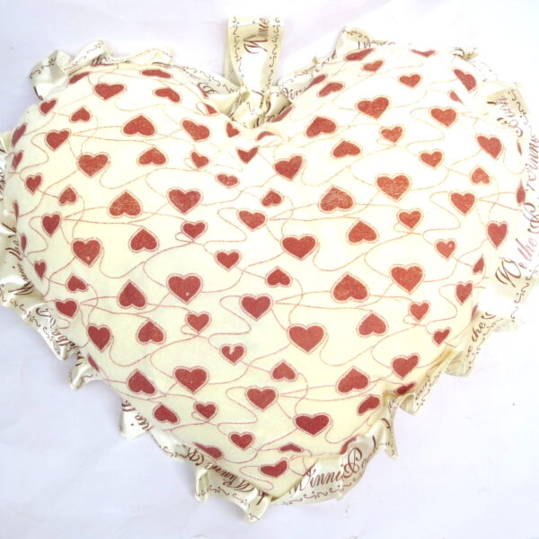 Red Heart Printed LED Heart Shape Cushion - Cream