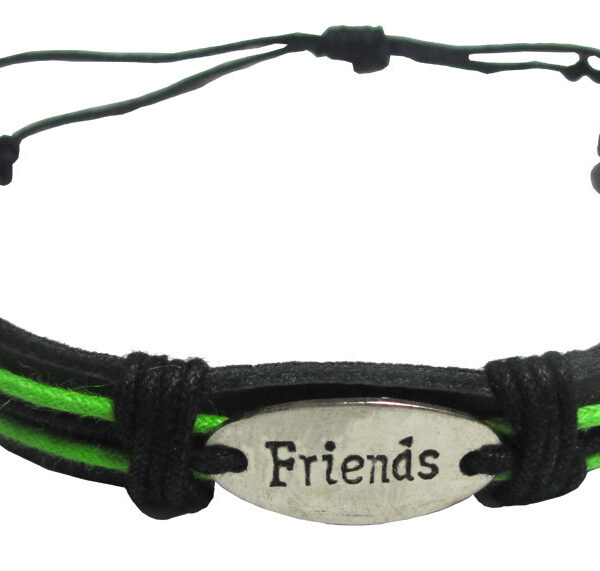 Leather "Friends" Friendship Band - Green