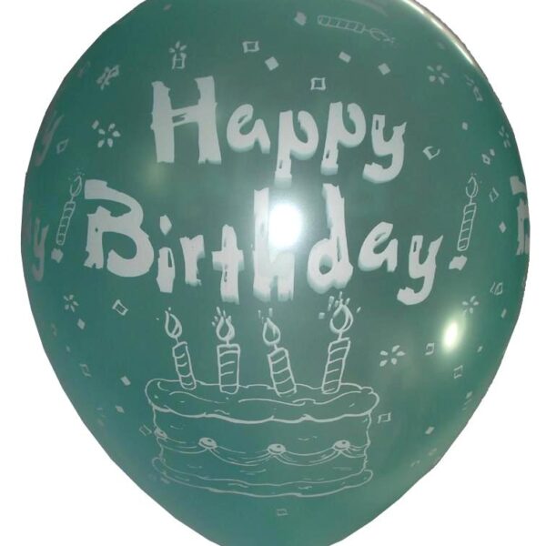 Happy B'day Cake Latex Balloons (Light Green) - Pack Of 5