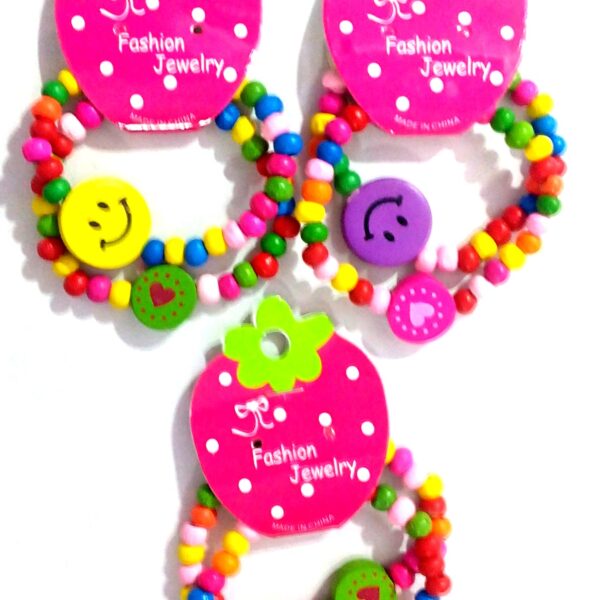 Natural Wood Multi Colored Bracelets (Party Favor) - Pack Of 6