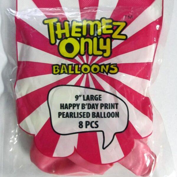 Princess Happy B'day Print Pearlised Latex Balloons -9 in (Pack of 8)
