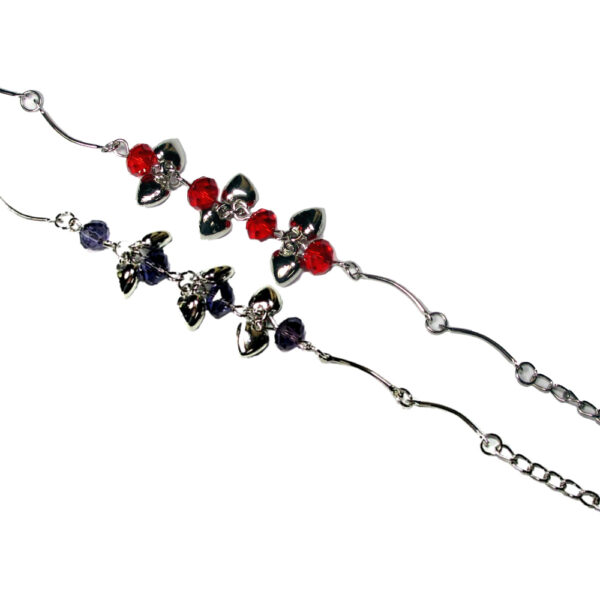 Crystal Red And Light Purple Anklet - Set Of 2